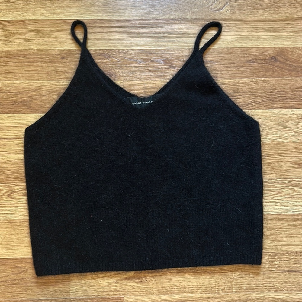 Code x Mode, Angora blend cropped tank top in Black